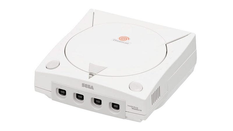 A Sega Dreamcast console sits on a white backdrop.