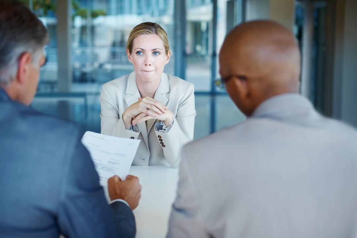 anxious woman during business interview