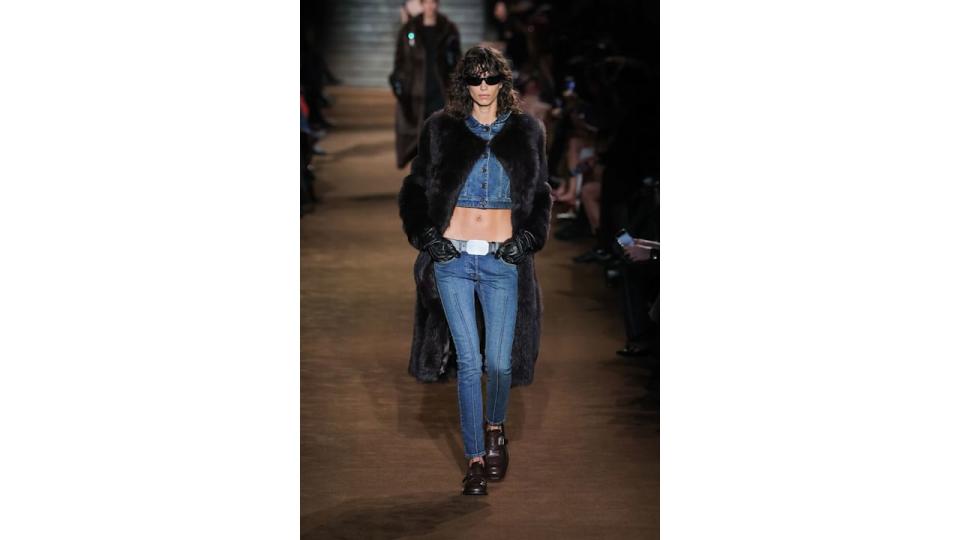 A model walks the runway during the Miu Miu Womenswear Fall/Winter 2024-2025 show as part of Paris Fashion Week on March 05, 2024 in Paris, France. (Photo by Victor Boyko/Getty Images)