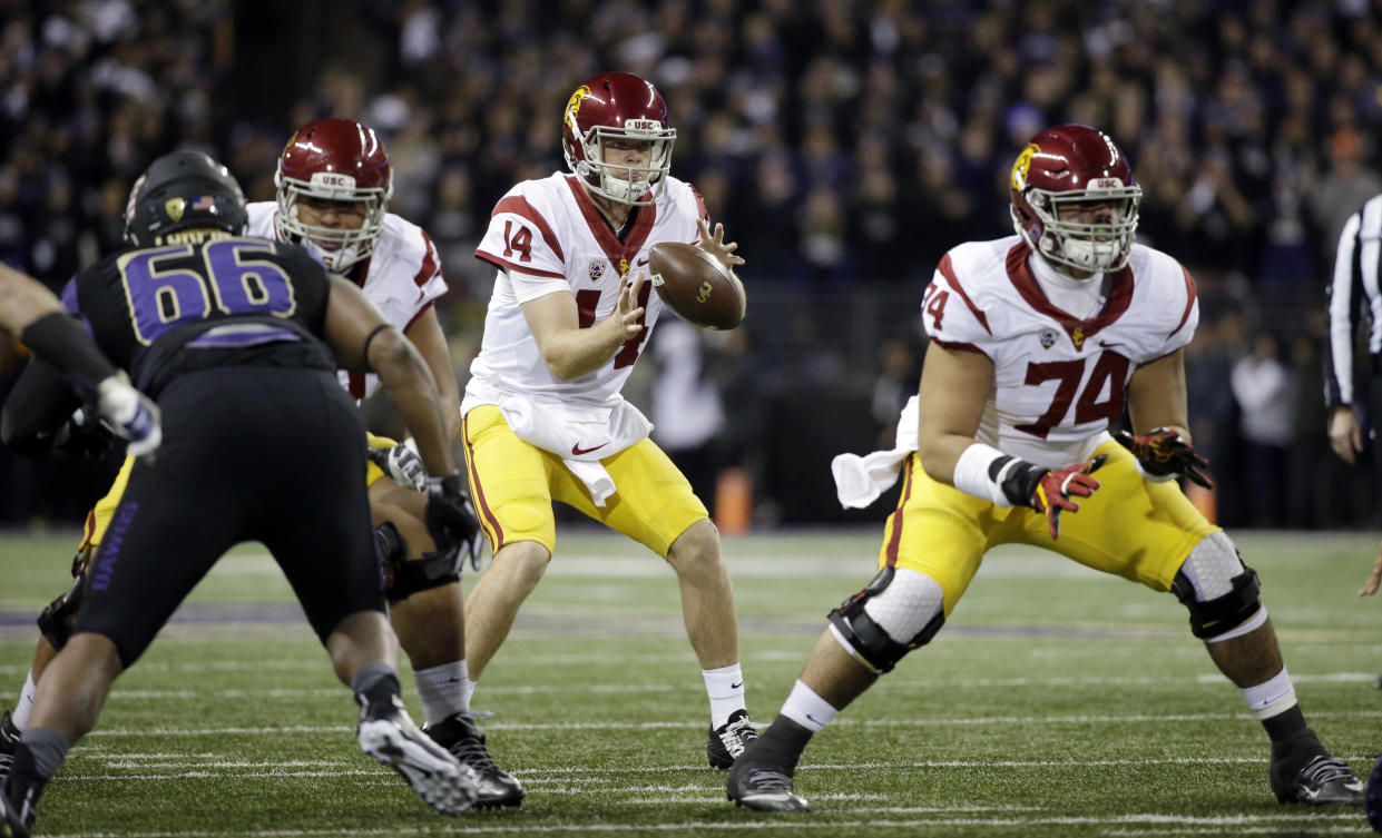 Sam Darnold took <a href="https://sports.yahoo.com/ncaaf/teams/uub" data-ylk="slk:USC;elm:context_link;itc:0;sec:content-canvas" class="link ">USC</a> to a new level in 2016 and there’s room for him to improve in 2017. (AP)