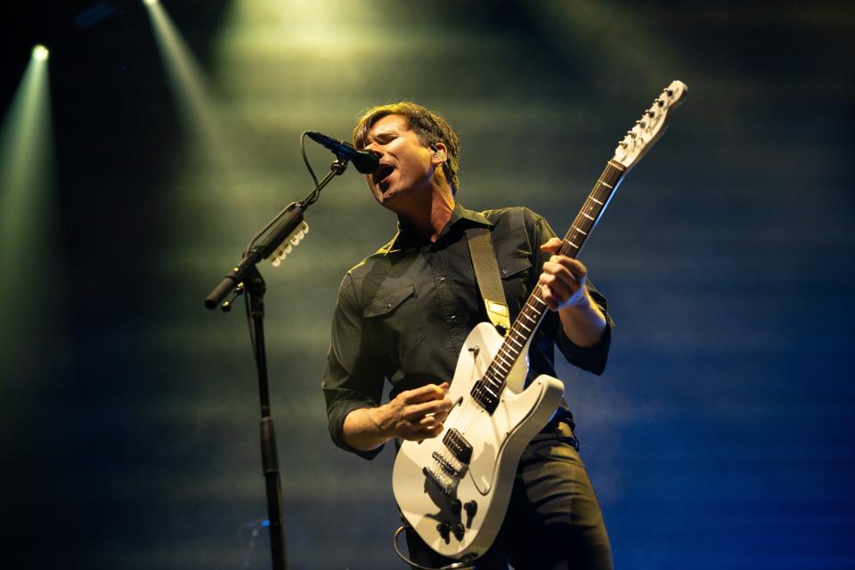 Jim Adkins performs with Jimmy Eat World at Bridgestone Arena in Nashville, Tenn., Sunday, March 31, 2024.