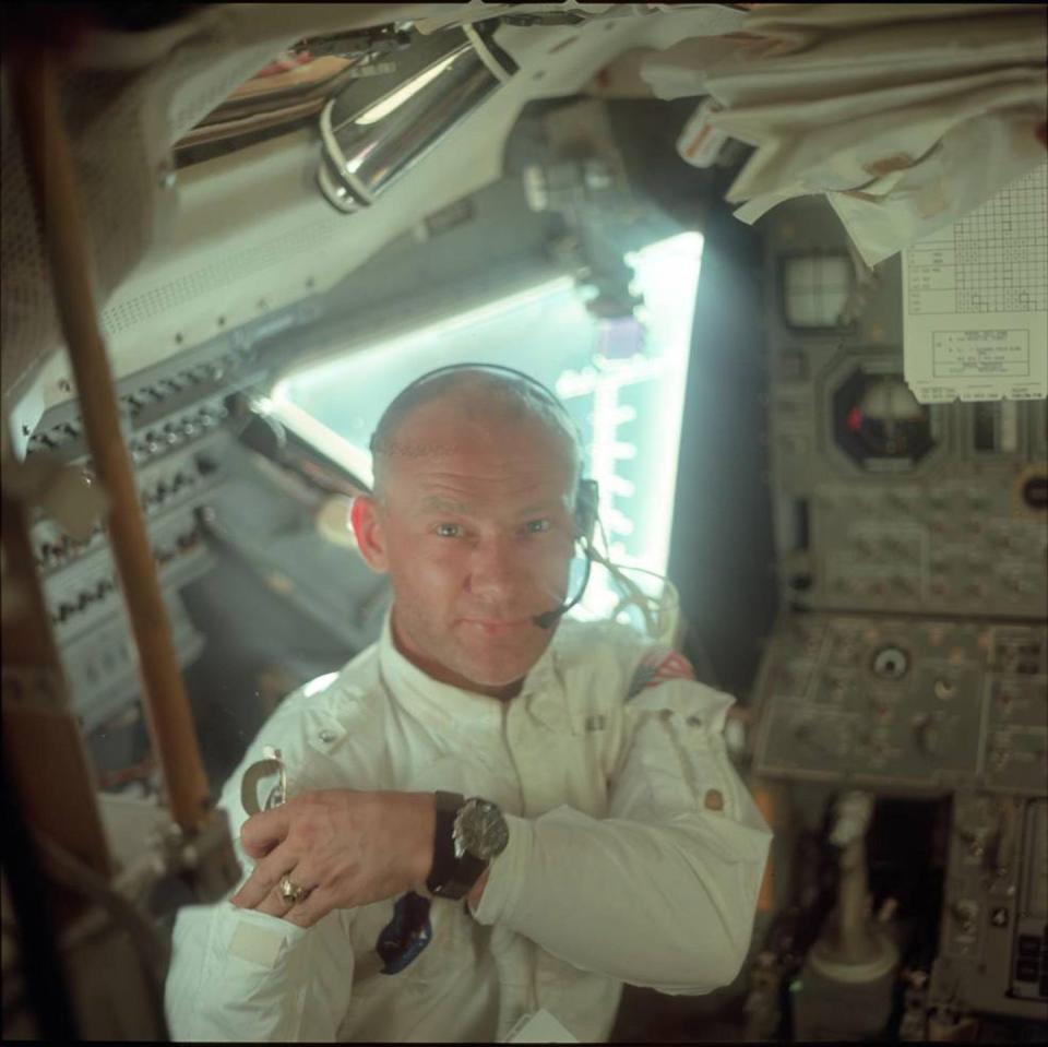 <p>Aldrin inside the Eagle on the way to the Moon.</p>