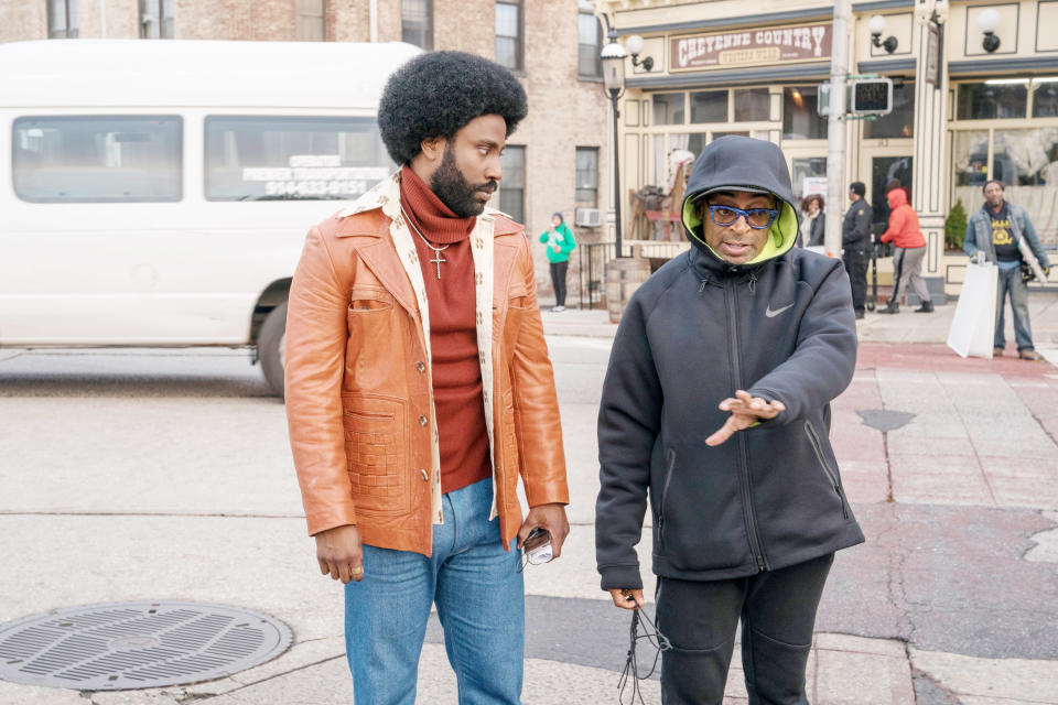 John David Washington and director Spike Lee on set