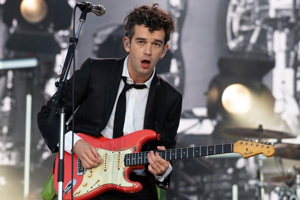 DUNDEE, SCOTLAND - MAY 27: Matt Healy of The 1975 headlines Radio 1 Stage during BBC Radio 1's Big Weekend 2023 at Camperdown Wildlife Centre on May 27, 2023 in Dundee, Scotland. (Photo by Roberto Ricciuti/Redferns)