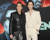 <p>Nicolas Cage and Nicholas Hoult attend the premiere of their new film <em>Renfield</em> at the Museum of Modern Art in New York on March 28.</p>