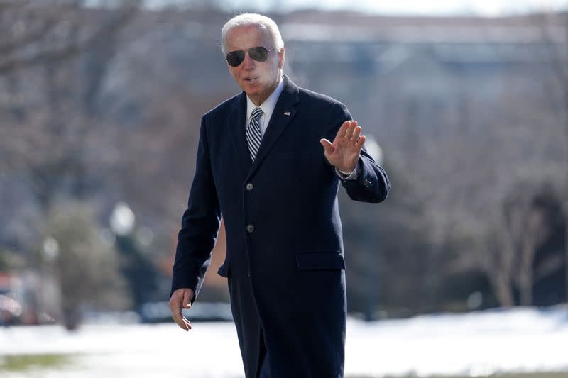 Marine One carrying U.S. President Joe Biden lands on the South Lawn of the White House, in Washington