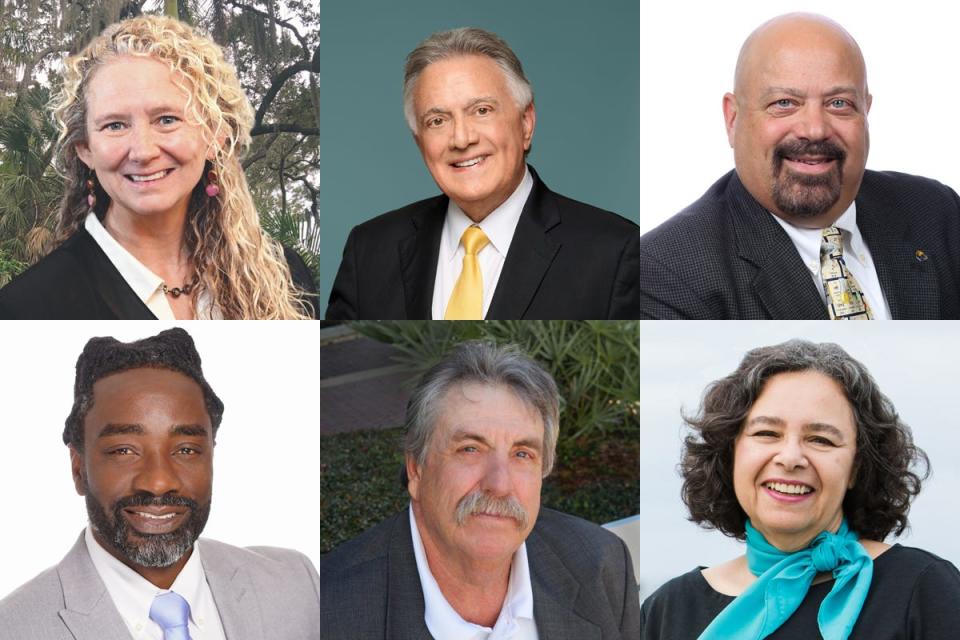 Here are the six Sarasota City Commission candidates for two at-large seats. Top, from left: Jen Ahearn-Koch, Dan Lobeck and Sheldon Rich. Bottom, from left: Terrill Salem, Carl Shoffstall and Debbie Trice.