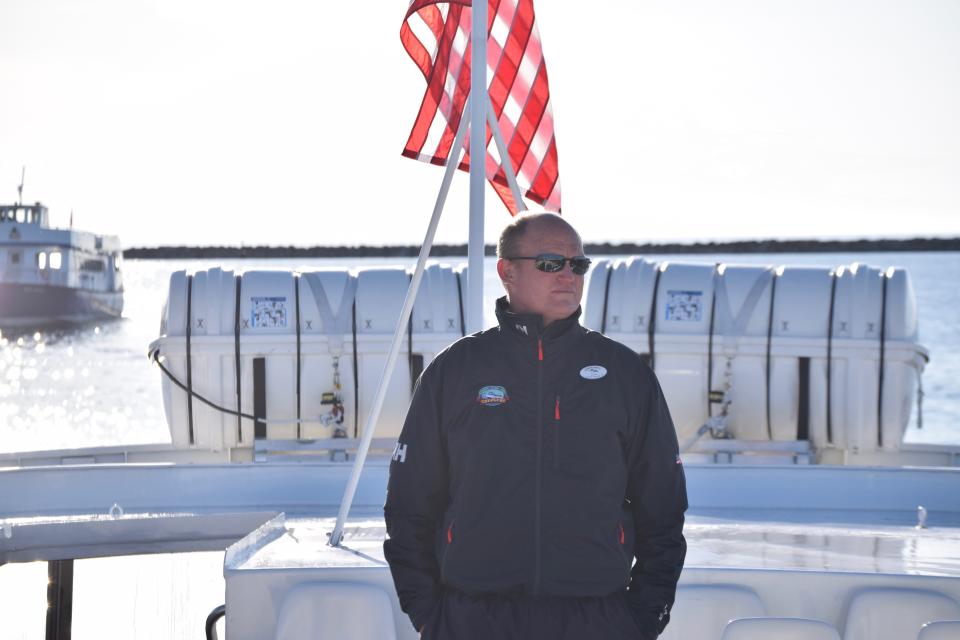 Chris Shepler aboard the motor vessel Wyandot on Mackinac Island, May 12, 2018.