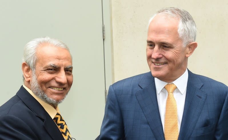 Australia's Grand Mufti Dr Ibrahim Abu Mohammed meets  Prime Minister Malcolm Turnbull last month. Picture: AAP