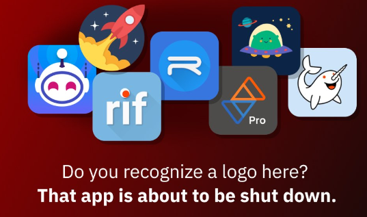 "Reconoces uno de estos logos? Esa aplicación va a desaparecer", una imagen que explica las consecuencias de las nuevas normas de Reddit. 