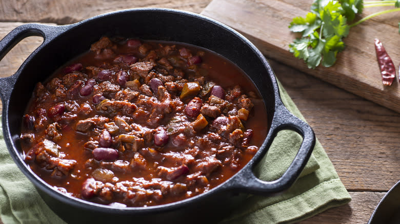 chili in cast iron skillet