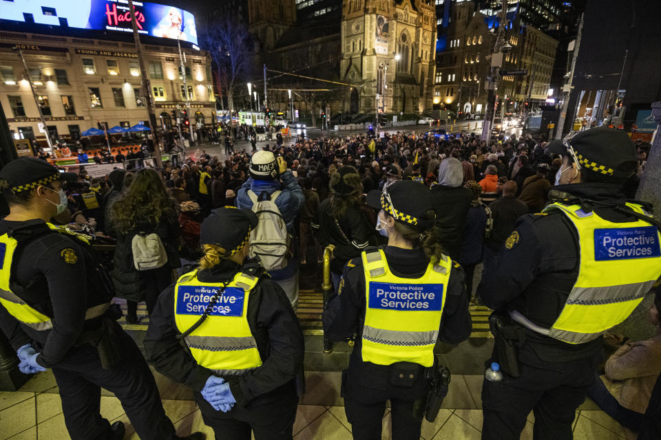 Protesters gathered at Flinders Street station. Source: AAP