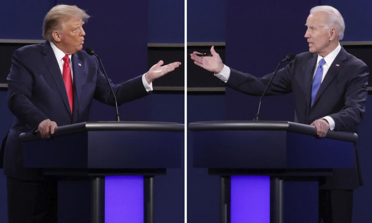 <span>Donald Trump and Joe Biden participate in the final presidential debate in October 2020 in Nashville.</span><span>Composite: Chip Somodevilla/AP</span>