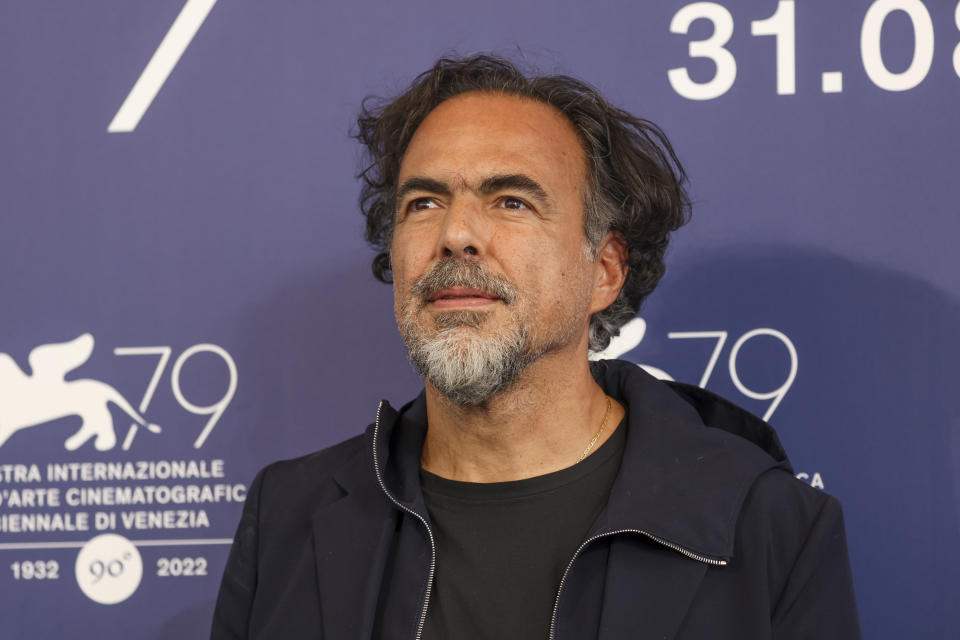 Director Alejandro Gonzalez Inarritu poses for photographers at the photo call of the film 'Bardo' during the 79th edition of the Venice Film Festival in Venice, Italy, Thursday, Sept. 1, 2022. (Photo by Vianney Le Caer/Invision/AP)