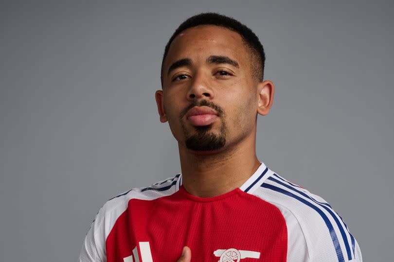 Gabriel Jesus  wearing the new Arsenal 2024/25 home kit