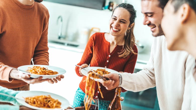 Family making pasta