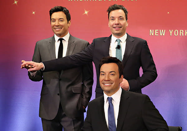 Because just one Jimmy Fallon wasn't enough for the world, Madame Tussauds created five wax lookalikes! To celebrate the March 2015 unveiling, all six Fallons teamed up to perform an increasingly nightmarish rendition of The Beach Boys' <i>Barbara Ann</i>, which the <i>Tonight Show</i> host said he would definitely not be showing his two young daughters. "This is gonna freak them out. This is honestly therapy, immediate therapy. I'm not sure if my wife can even do this," he told WHO.