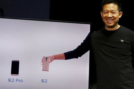 Jia Yueting, co-founder and head of Le Holdings Co Ltd, also known as LeEco and formerly as LeTV, unveils new products during a ceremony in Beijing, China April 20, 2016. REUTERS/Damir Sagolj