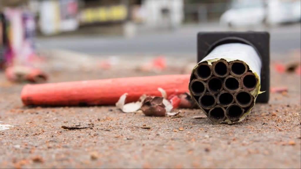 Traces of fireworks on the street.