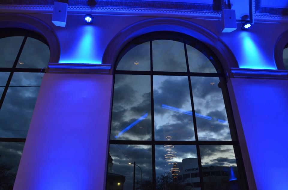 Lighting details are shown inside the ballroom at the CityFlats Hotel in downtown Port Huron.