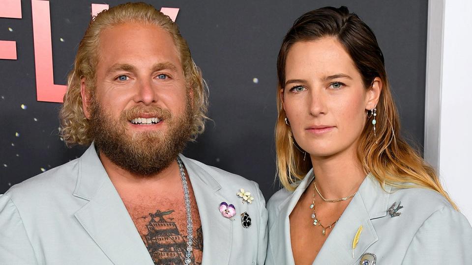 Jonah Hill and ex Sarah Brady wear matching blue suits to premiere