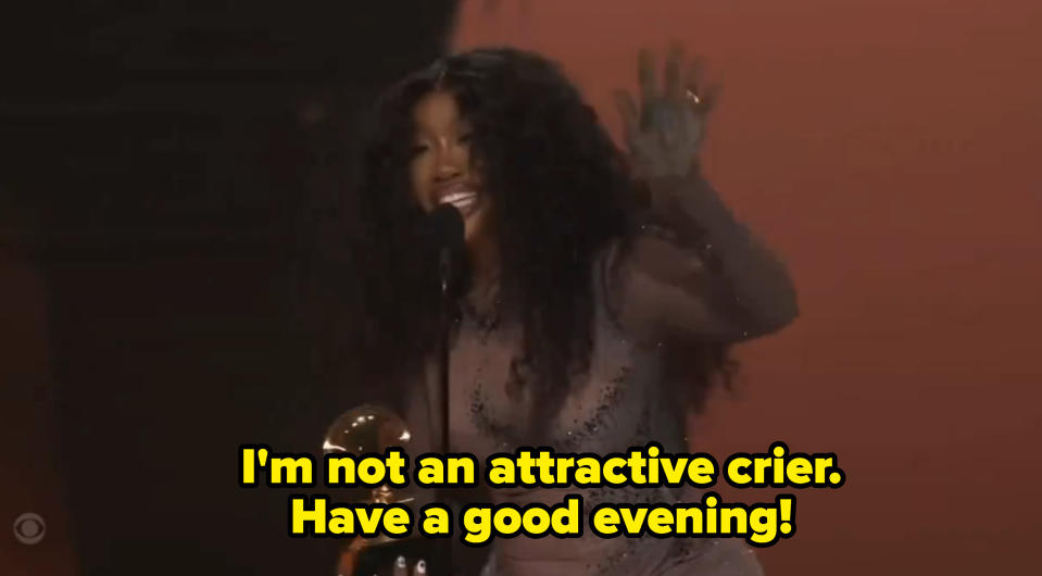 SZA saying "I'm not an attractive crier; have a good evening!"