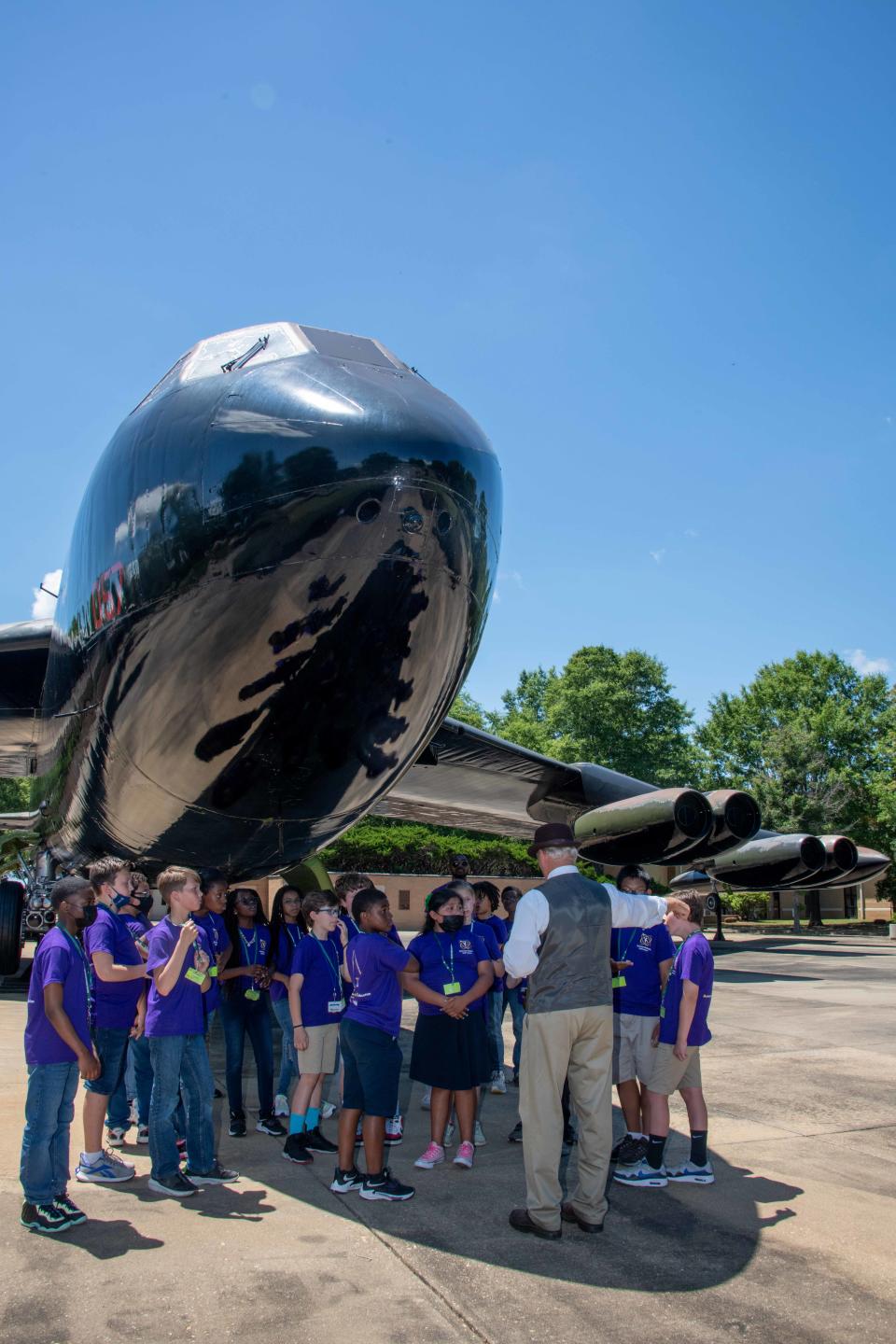 Elementary students from Bear Exploration Center For Mathematics, Science and Technology School learn about the B-52, May 13, 2022.