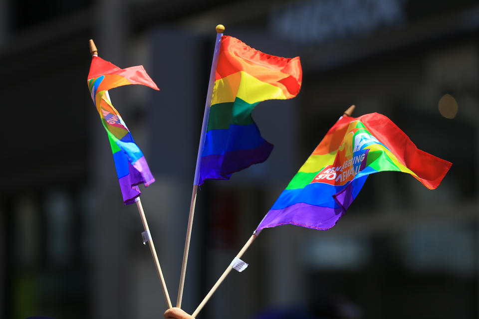 People wave rainbow flags during the NYC Pride Parade in New York, Sunday, June 30, 2019. (Gordon Donovan/Yahoo News)