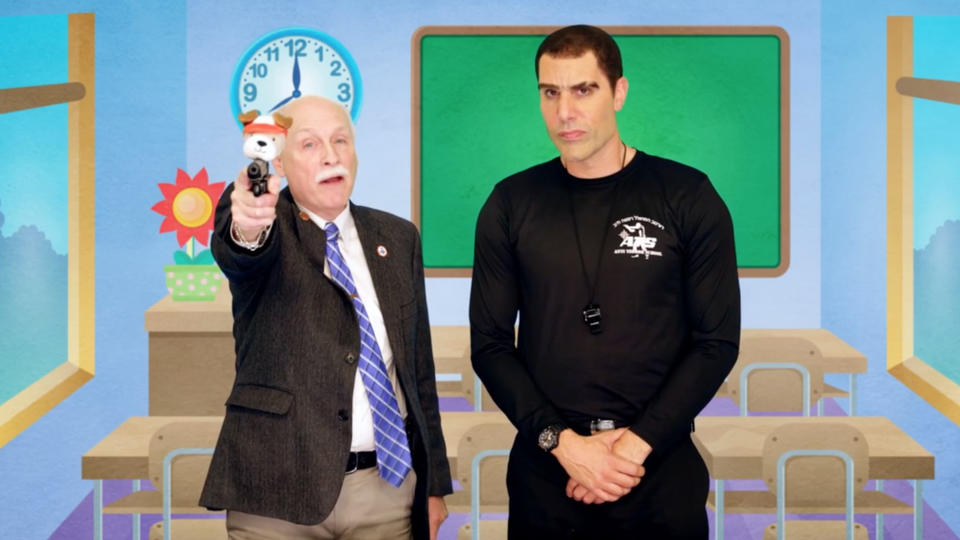 Sacha Baron Cohen as Israeli weapons expert Erran Morad in 'Who Is America?'. (Credit: Showtime/Channel 4)