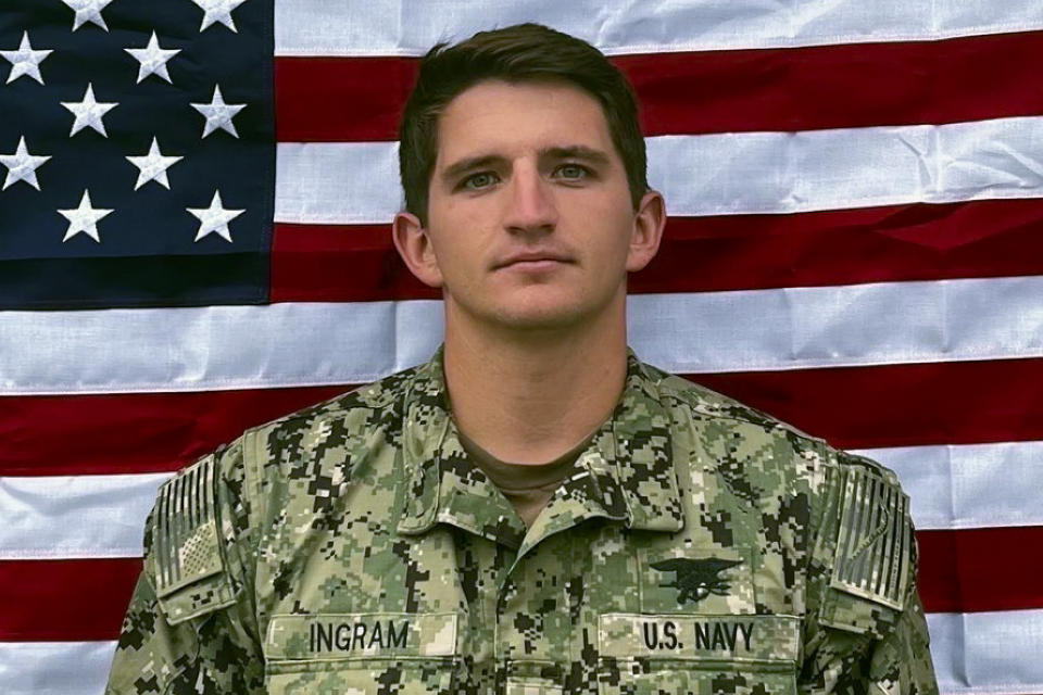 FILE - This photo provided by the Department of Defense shows Navy Special Warfare Operator 2nd Class Nathan Gage Ingram. Ingram is one of the two SEALs who were lost at sea during a raid on a boat carrying illicit Iranian-made weapons to Yemen. (Department of Defense via AP, File)