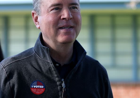 BURBANK, CALIFORNIA - MARCH 05: Democratic Senate candidate U.S. Rep. Adam Schiff (D-CA) talks to members of the media after voting on March 05, 2024 in Burbank, California. Democrats and Republicans will vote in 15 states on Super Tuesday. (Photo by Justin Sullivan/Getty Images)