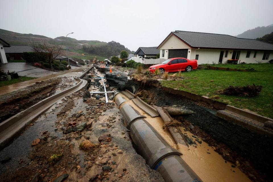 A road is washed away in Nelson (AP)