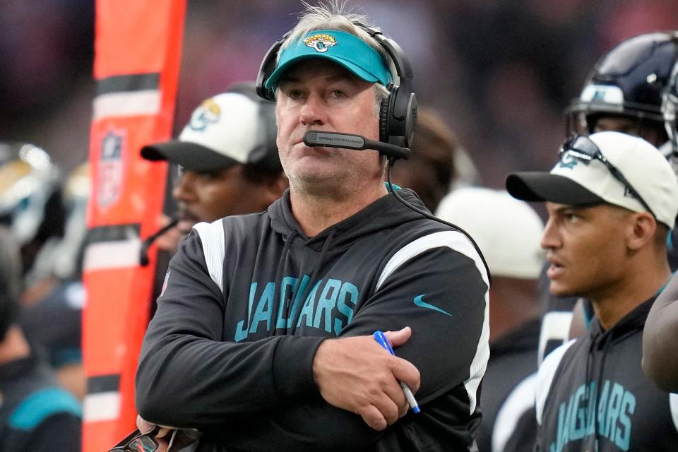 Jacksonville Jaguars head coach Doug Pedeson, 54, leads a coaching staff that averages 43.5 years old.