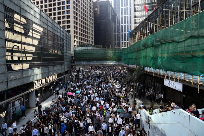 Anti-government protesters gather at the Central District in Hong Kong