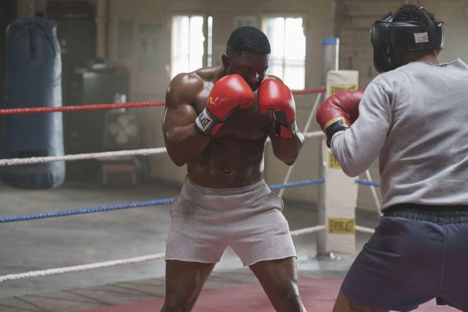 Mike -- “MONSTER” - Episode 102 -- Cus D’amato discovers Mike at 13, gives him discipline, extremely honed skills and an ego, transforming Mike into the youngest Heavyweight Champion of all time. But at what cost? Mike Tyson (Trevante Rhodes), shown. (Photo by: Patrick Harbron/Hulu)