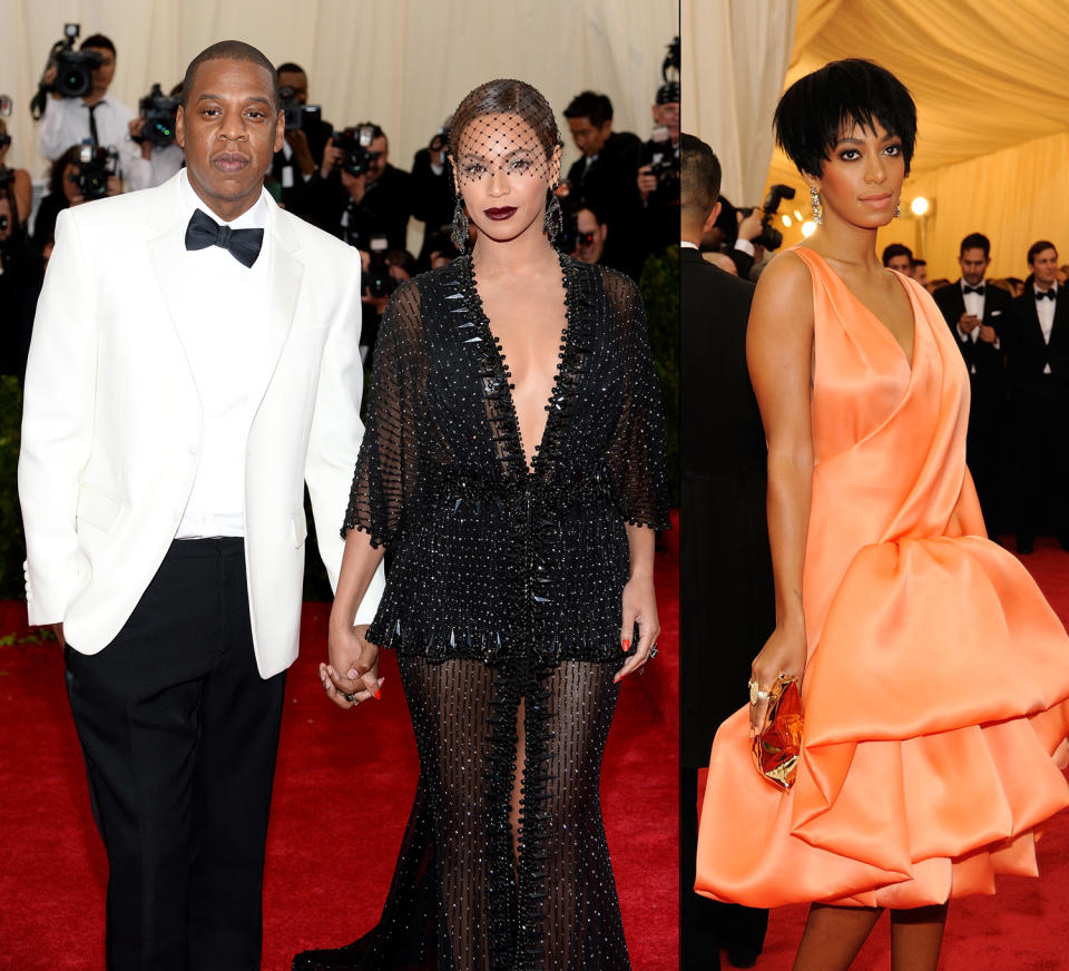 Jay-Z, Beyoncé, and Solange Knowles at the 2014 Met Gala. (Photo: Getty Images)