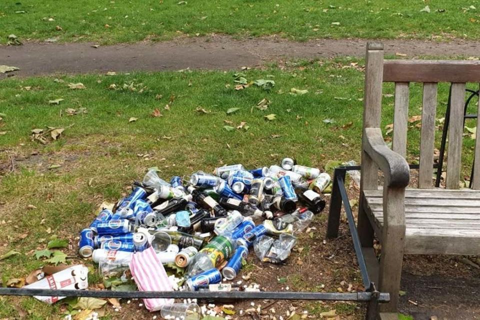 Litter piles up by a bench in London's St James's Park (PA)