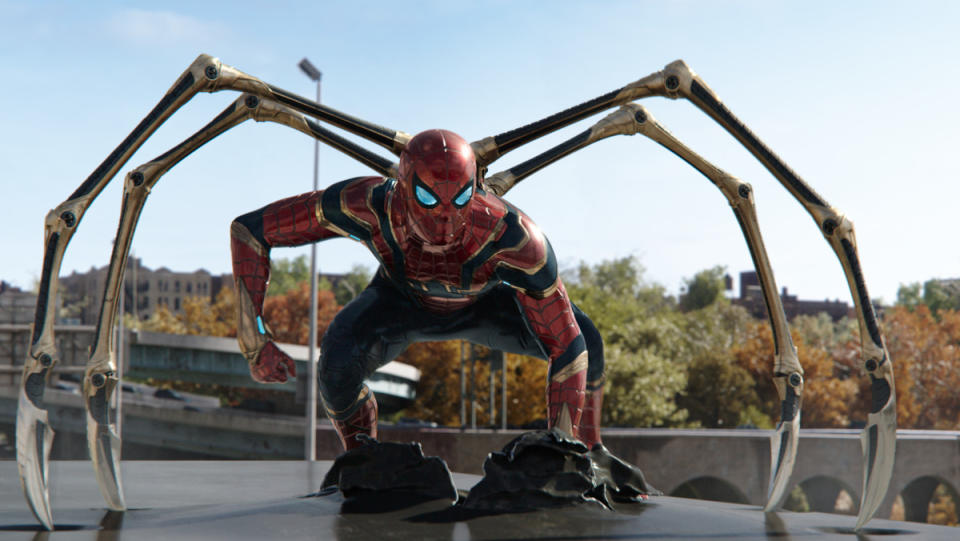 Spider-Man with iron spider legs in the Spider-Man: No Way Home trailer