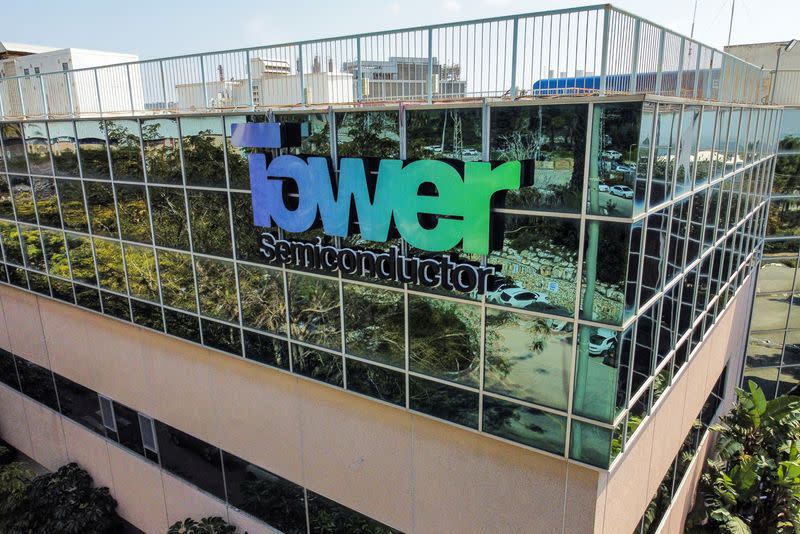 The logo of Israeli analog integrated circuits developer, Tower Semiconductor is seen at their offices in Migdal HaEmek