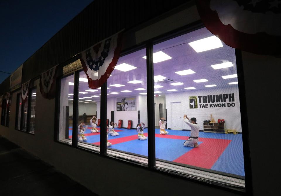 Students take a beginner's class Jan. 8 at Triumph Tae Kwon Do in Blauvelt.