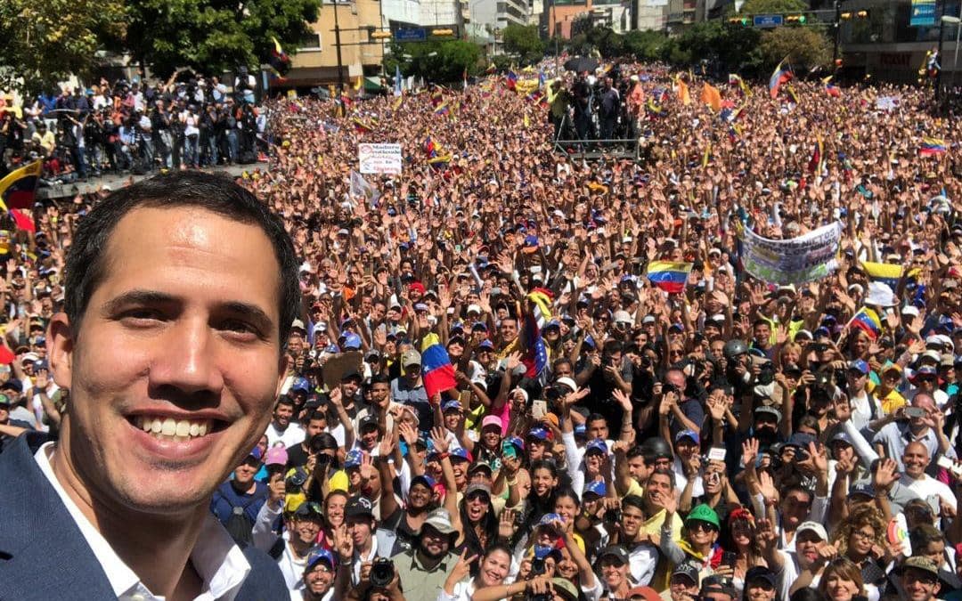 Juan Guaido posts a selfie after a speech to thousands of supporters in the centre of Caracas