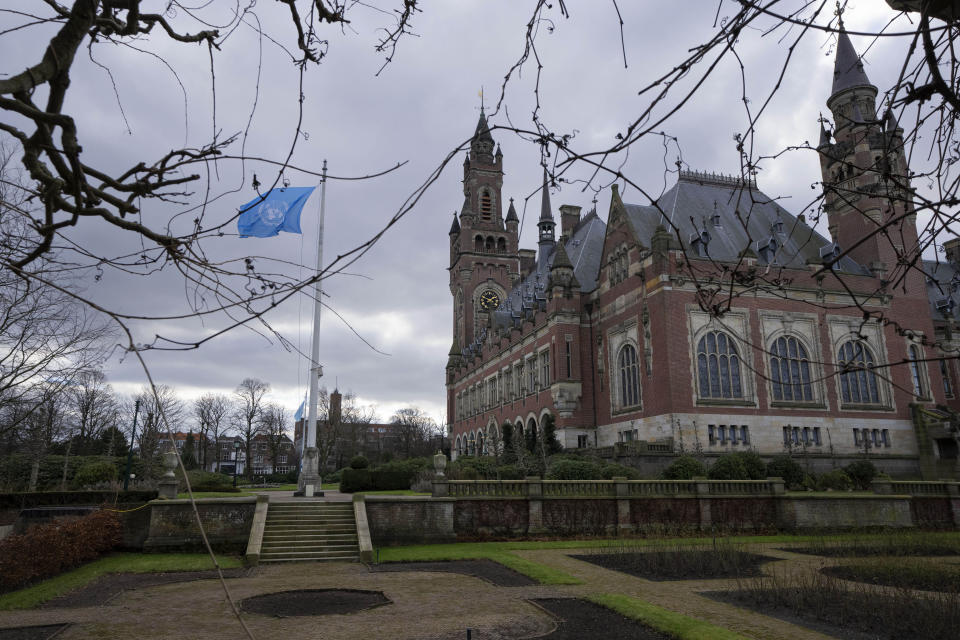 A view of the Peace Palace housing the International Court of Justice, the United Nations top court which is ruling in The Hague, Netherlands, Wednesday, Jan. 31, 2024, in a case in which Ukraine accuses Russia of bankrolling rebels in 2014 and discriminating against Crimea's multiethnic community since its annexation of the region. It is the first of two decisions by the International Court of Justice linked to the decade-long conflict between Russia and Ukraine that exploded into a full-blown war nearly two years ago. (AP Photo/Peter Dejong)