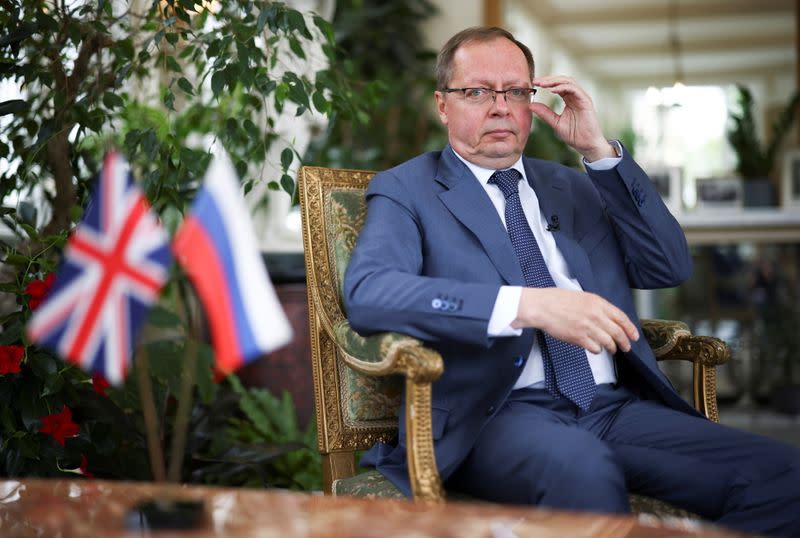 Ambassador of Russia to the United Kingdom Andrei Kelin attends an interview with Reuters in London