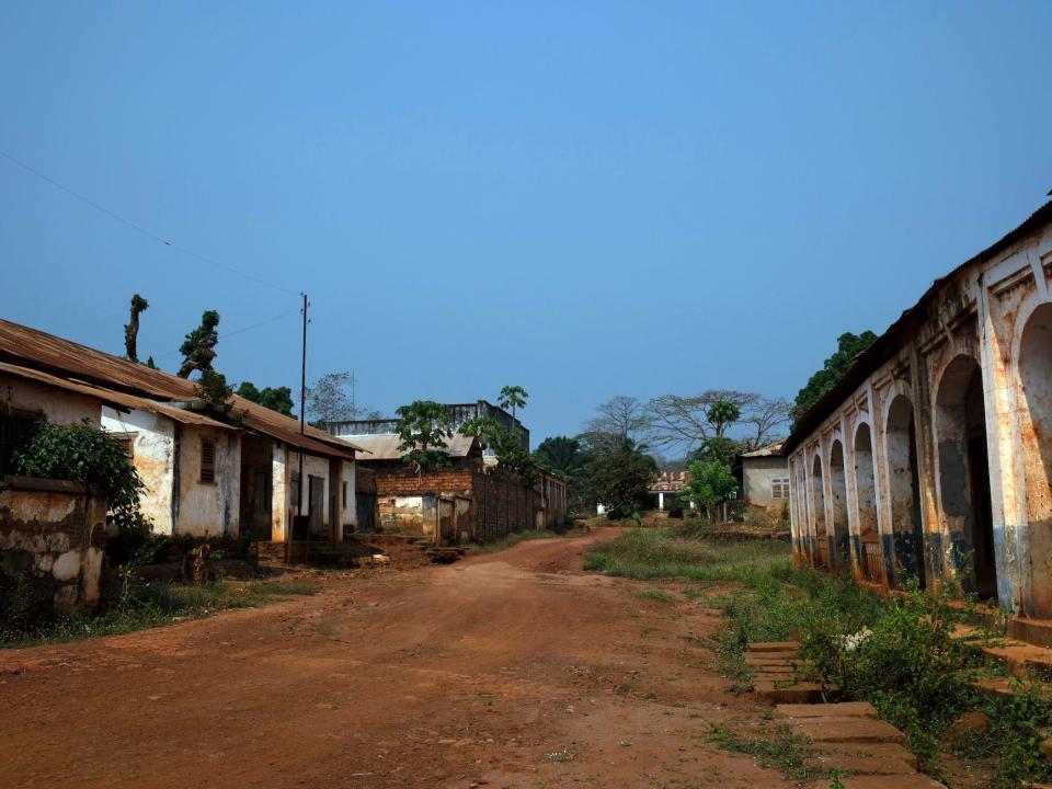 The streets of Bangassou, Central African Republic, remain empty on Feb. 13, 2021, as most residents fled when rebels attacked with heavy weapons on Jan. 3.