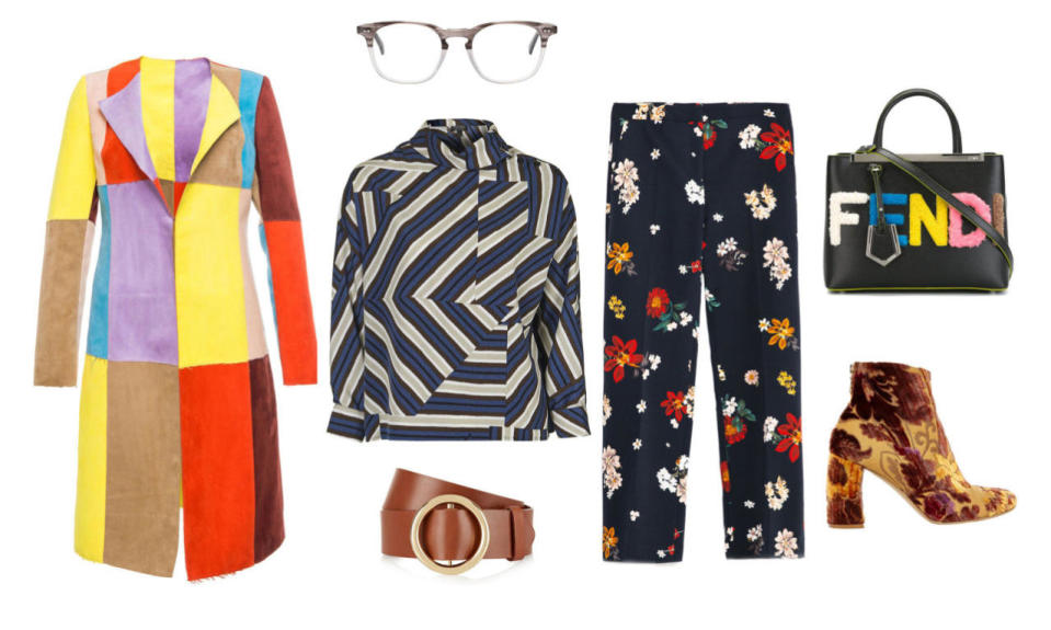 Go big, bold, and colorful or go home! Maximalists love bright colors, clashing patterns, and a mix of textures. Throw on a pair of glasses for a nod to Gucci and an ornate floral bootie à la Dries Van Noten.