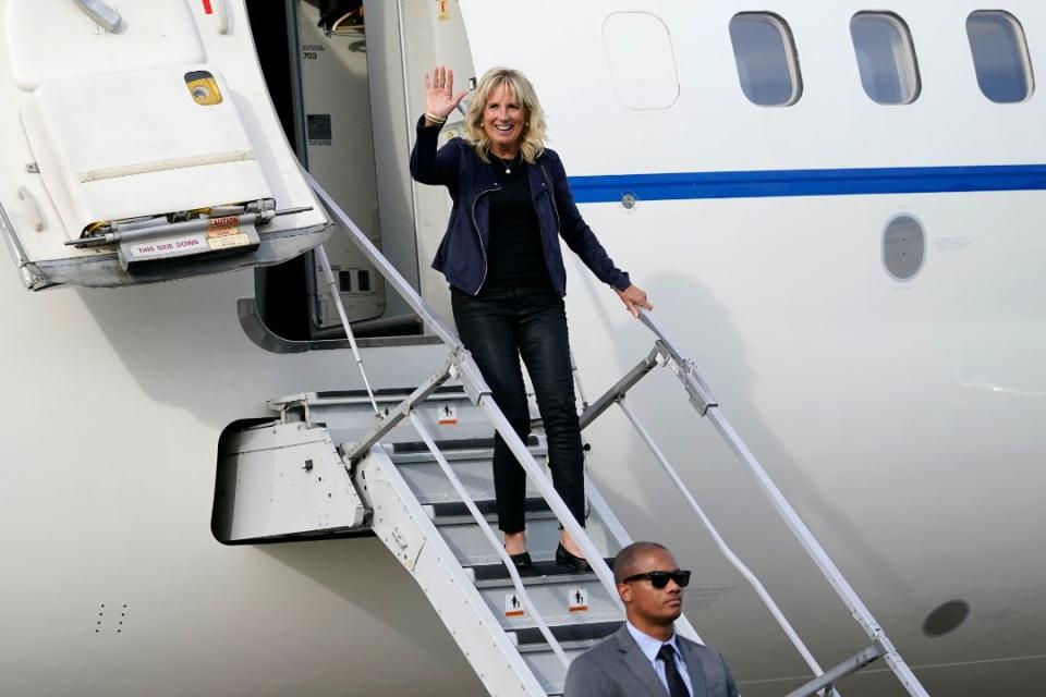 First lady Jill Biden arrives at William P. Hobby Airport in Houston, June 29. - Credit: AP