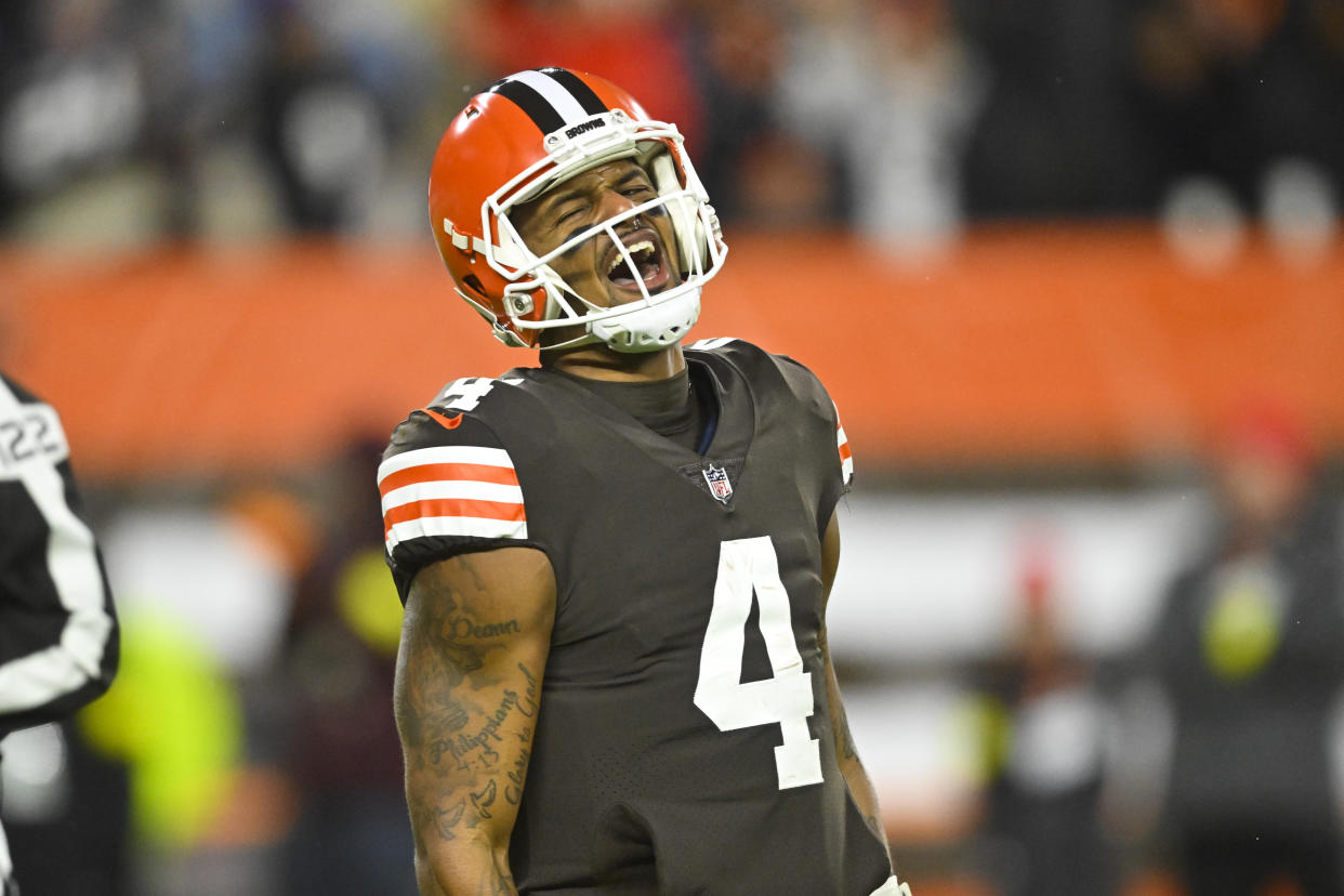 Cleveland Browns quarterback Deshaun Watson faces a big 2024 season. (AP Photo/David Richard)