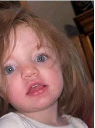Oaklee Snow, of Cromwell, has blonde hair and blue eyes. According to her father, Zachary Snow, she was last seen on Jan. 19. It is believed she made her way to Indianapolis with her mother, Madison Marshall.