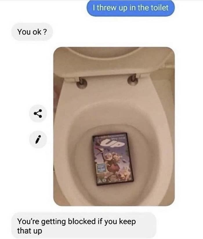 someone saying they threw up iin the toilet and it';s a dvd