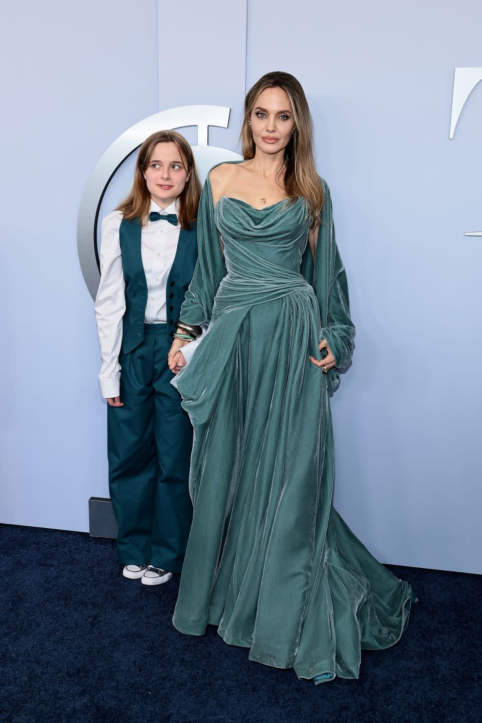 new york, new york june 16 l r vivienne jolie and angelina jolie attend the the 77th annual tony awards at david h koch theater at lincoln center on june 16, 2024 in new york city photo by dimitrios kambourisgetty images for tony awards productions